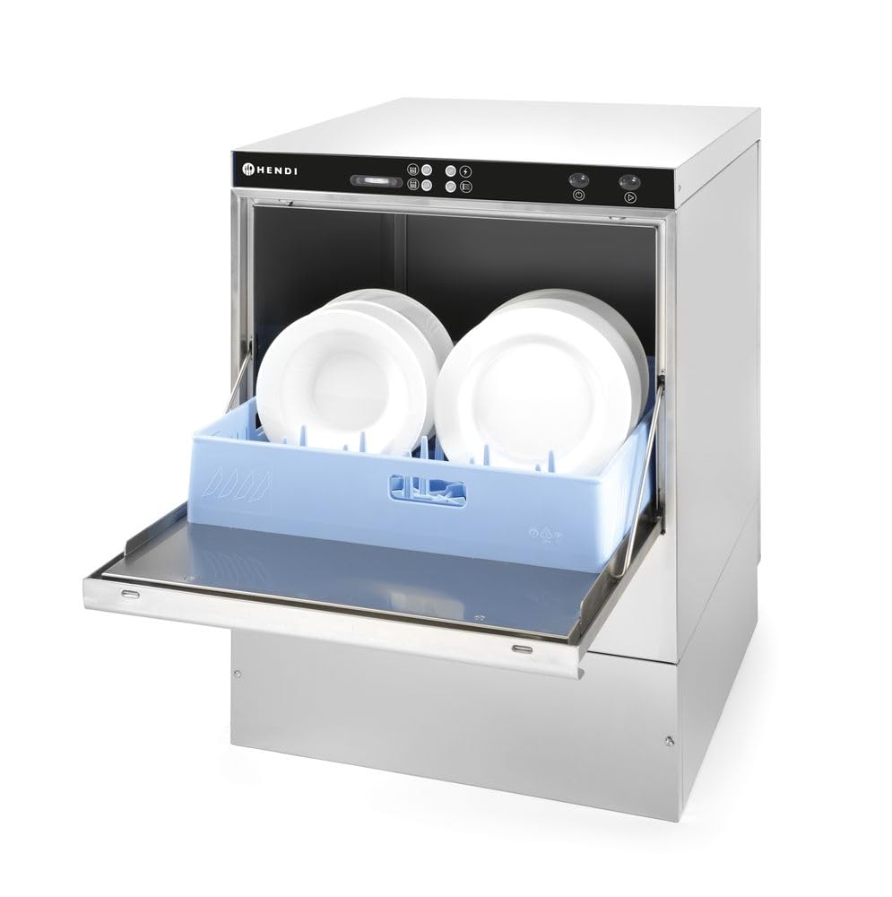 HENDI Lavavajillas industrial, para cestas 50x50cm, con control electromecánico, máquina lavaplatos lavavasos lavacopas, 400V, 6600W, 570x600x(H)830mm, acero inoxidable