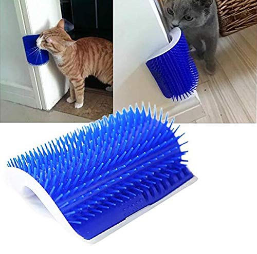 Pet Cat Self Grooming Comb Brush Corner Kitten Cat Self Massage Brush Hair Trimming Brush Cat Scratcher Pet Toy - Blue