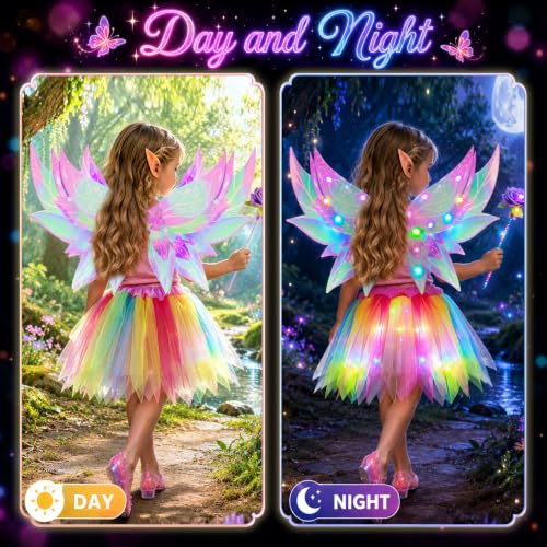 COYBTO Déguisement Fée LED Enfant avec Ailes Pliables, Tutu Lumineux – vue 5