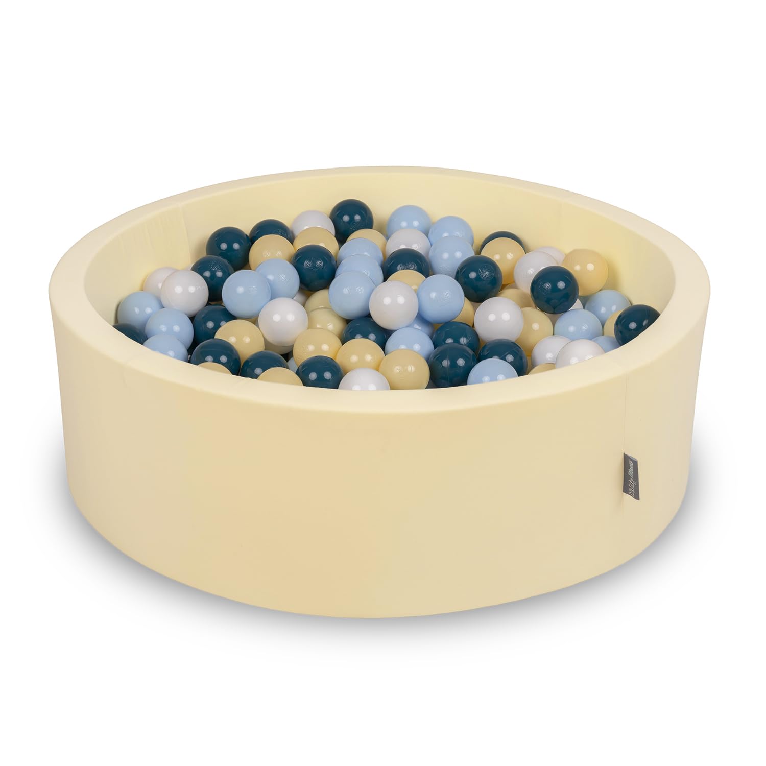 KiddyMoon Soft Ball Pit Round 90X30cm/300 Balls ∅ 7Cm/2.75In For Kids, Foam Ball Pool Baby Playballs, Butter: Dark Turquoise/Pastel Blue/Pastel Yellow/White — image 1