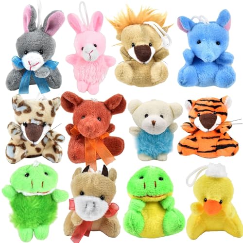 Hebterrka 12er Pack Kleine Plüschtiere für Kinder Mini Plüsch Schlüsselanhänger, Weihnachts- und Geburtstagsgeschenke, Party Mitgebsel, Goodie Bag Füller