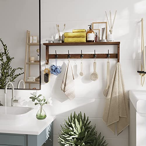AMBIRD Coat Rack Wall Mount with Shelf, 28.9 Inches Coat Hooks Wall Mounted with 5 Hooks, Wall Hat Hooks for Hanging in Entryway, Living Room, Bathroom, Bedroom (Brown) by AMBIRD - Used condition - Image 5