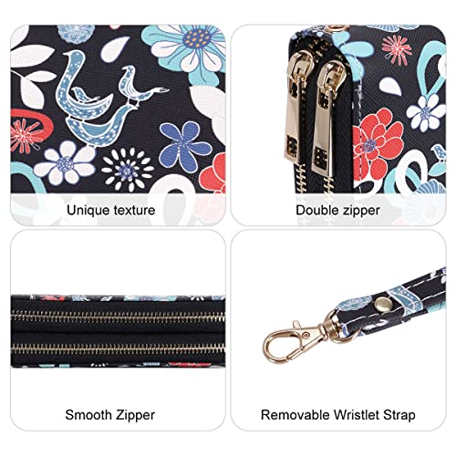 Image of XEYOU Double Zipper Long Clutch Wallet Cellphone Wallet for Women with Removable Wristlet Strap for Credit Card, Cash, Coin, Bill