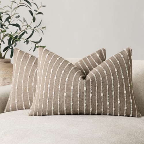 Image of Foindtower Boho Striped Boucle Lumbar Throw Pillow Covers 12x20 Taupe Gray