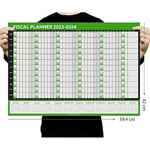 Fiscal 2023 2024 Wall Planner A2 Size (42.0 x 59.4cm) Full Year Calendar Home Office Work Cover