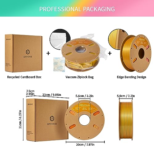 Image of ERYONE Silk Tri Color PLA Filament 3D Printer 1.75mm + /- 0.03mm, Multicolor Filament Tricolor PLA 1KG(2.2lbs) Cardboard Spool, Turquosie&Reddish Orange&Gold