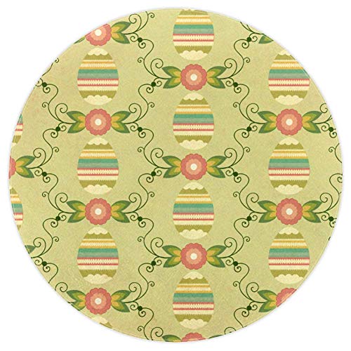 Tapis rond œuf et fleur 120cm antidérapant en polyester multicolore pour salon