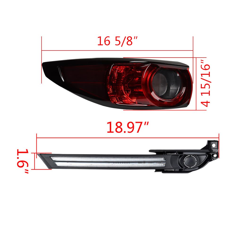 Left Right Halogen Brake Running Turn Signal Outer Tail Lights + LH RH LED DRL Sequential White-Amber Daytime Running Lights w/Mounting Brackets Compatible for 2017-2021 Mazda CX5 CX-5 w/o Fog Lamp