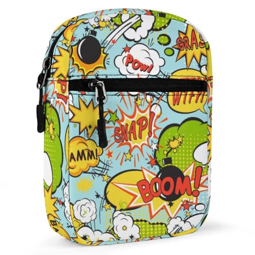 Kleine Umhängetasche mit Comic-Sprechblasen-Motiv, Pop-Art-Stil, Schultertasche für Damen und Herren, Mini-Umhängetasche mit verstellbaren Trägern, Siehe Abbildung, Einheitsgröße