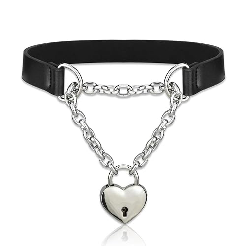 Alona Magic Goth Choker Necklaces for Women, Black Choker and Heart Padlock Day Collar with Key, Black PU Leather Choker Collar for Women - Leather Choker