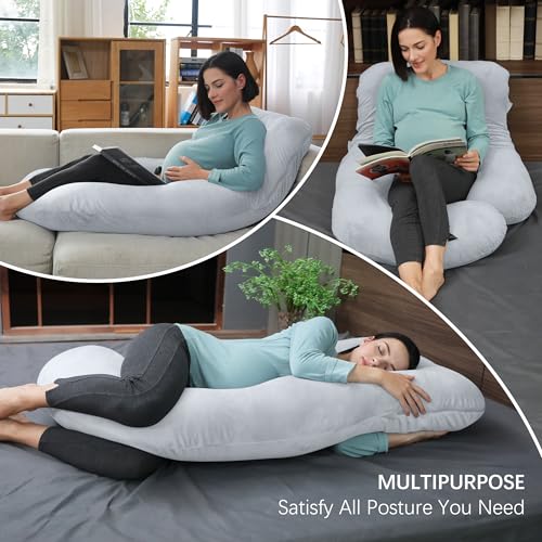 Image of MOON PARK Pregnancy Pillows for Sleeping - U Shaped Full Body Maternity Pillow with Removable Cover - Support for Back, Legs, Belly, HIPS - 65 Inch - Light Grey