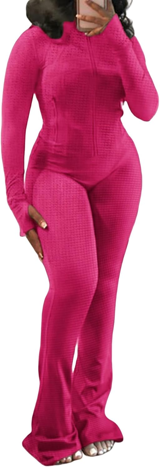 XZLUFNY Two Piece Outfits for Women Long Sleeve Jacket Flare Sweatpant Sweatsuits Tracksuits