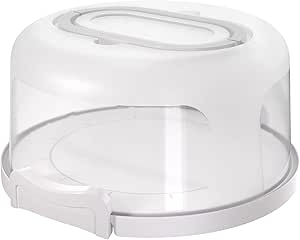 Top Shelf Elements Round Cake Carrier Two Sided Holder Serves as Five Section Serving Tray, Portable Stand Fits 10 inch Cake, Box Comes with Handle, Container Holds Pies (White)
