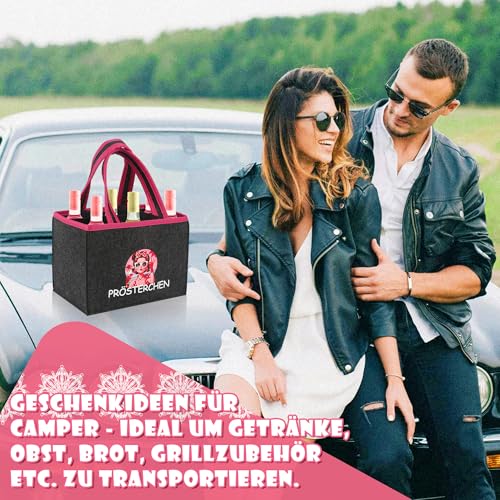 ipow Witzige Frauenhandtasche Flaschenträger aus Filz für 6 Flaschen (Sekt, Wein, Bier, Hugo) – Grauer Flaschenkorb Weintasche Geburtstag, JGA, Mädelsabend oder Muttertag