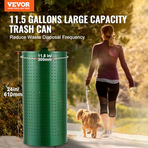 Image of VEVOR Dog Poop Trash Can With 50 Liner Bags, 11.5 Gallons Outdoor Waste Bin With Lid & Liner Clip for Pet Waste Station, Disposal Container for Garden Backyard Park
