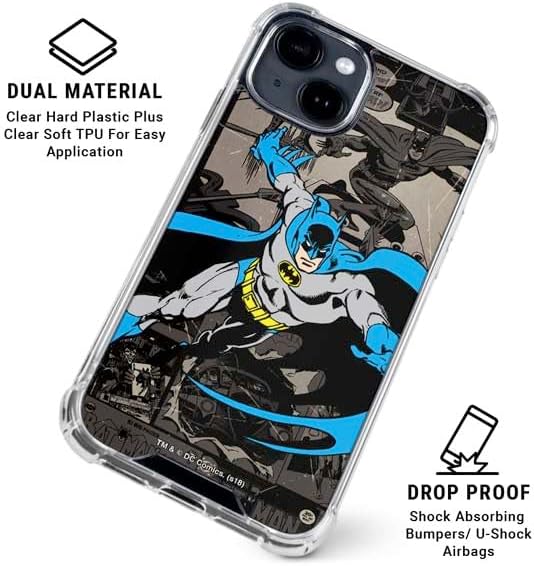 Skinit Clear Phone Case Compatible with iPhone 15 Plus - Officially Licensed DC Comics Batman Classic Art Design