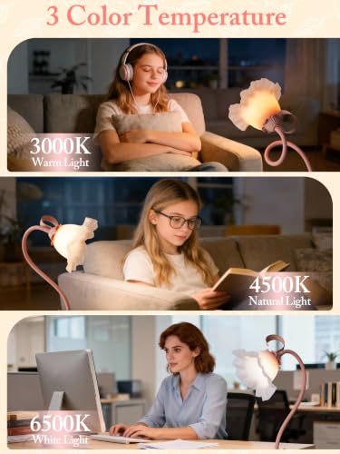 Pink Flower Table Lamp,Cute Lily Desk Lamp,Vintage LED Reading Light — view 2