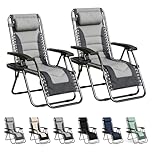 mcc direct Zero Gravity Chair Set of 2 – Padded Oxford Fabric Reclining & Folding Outdoor Garden Chairs with Cup Holder and Headrest Pillow – DARK GREY/LIGHT GREY OXFORD
