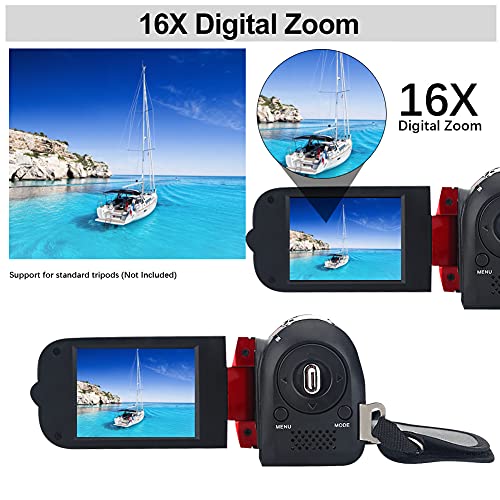 Fosa Camera Camcorder, Portable Digital Video Camcorder Handy Camera Full Hd 270° Rotation 1080P 16X High Definition Digital Camcorder Video Dv Camera Great Gift For Kids(Red) #TOP2