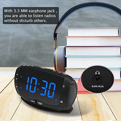 Dreamsky Alarm Clock Radio For Bedroom With 2 Usb Charging Ports, Electric Bedside Clock With Dimmable 1.4" Large Numbers, Digital Fm Radio With Earphone Jack, Dst, 12/24H #TOP4