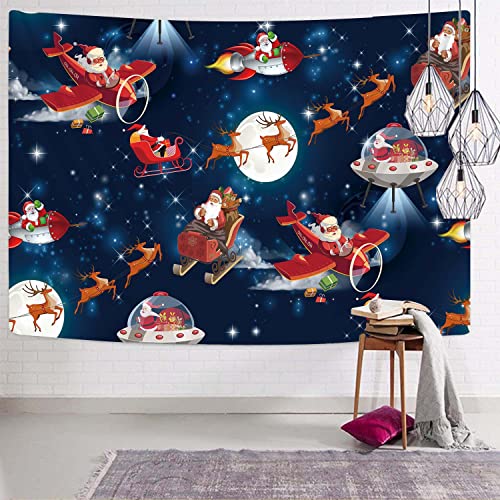 Kyku Christmas Hanging Tapestry Santa Reindeer Tapestry Xmas Festive Tapestry Decoration 3D Print Fabric Tapestries For Bedroom Living Room Classroom Decor Theme Party Home College (51.2 X 59.1) #TOP3