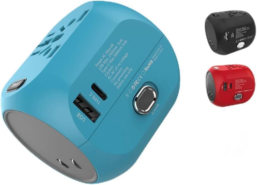 UPPEL International Power Adapter, Travel Adapte European Adapter Wall Charger Power with USB/Type-C Port Support 100V-240V for US,AU,Asia,Europe,UK Plug Adapters Compatible (Blue)