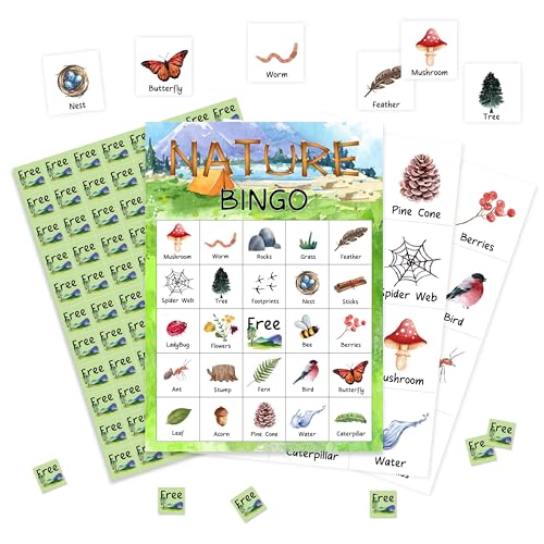 Nature Bingo Game Cards, Forest Trip Bingo Games for Adults, Natural Bingo Cards Supplies, Camping Field Bingo Birthday Party Decor Favors, Card Gifts for Hiker Women Friends Family Holiday, 05