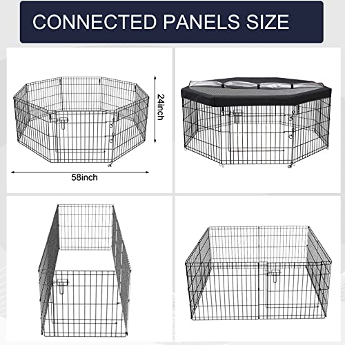 Dmsky Dog Pen, Dog Playpen 8 Panels 24 Inch, With Double-Layer Removable Top Cover ，Dog Fence Exercise Pen With Doors.pet Puppy Playpen For Rv,Camping,Yard（ With Cover,8 Panels ） #TOP2