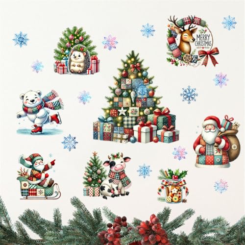 WALLMEII クリスマス ウォールステッカー サンタクロース かわいい 動物 ホッキョクグマ 乳牛 ハリネズミ トナカイ ツリー 雪の結晶 Christmas Decoration クリスマス 飾り おしゃれ 祝祭 装飾品 ウォール シール DIY 窓に貼る 壁紙 装飾 はがせる 壁飾り 子供 寝室 リビングルーム インテリア ステッカー 剥がせる [3]