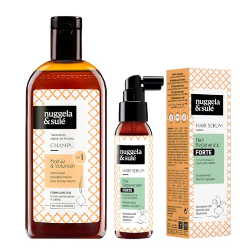 Nuggela & Sulé Pack Champú Nº1 + Sérum Regenerador Forte - Fuerza & Volumen. Con Extracto de Cebolla Roja y Glucógeno Marino. Fortalece. Estimula el Crecimiento. Frena la Caída del Cabello.