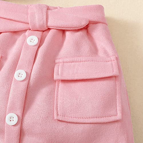Amberetech Baby Girl Clothes Set Knitted Ribbed Ruffle Long-Sleeved Top And Aolid Color Button Skirt Fall Clothes Set (6-9 Months) #TOP5