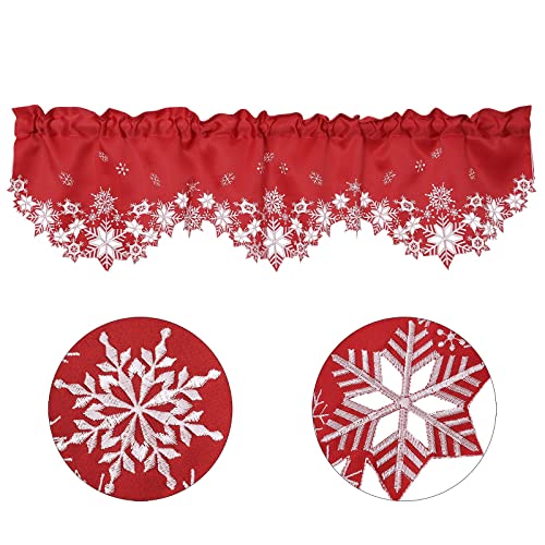 Simhomsen Embroidered Snowflakes Kitchen Window Curtain Valance W 58 × L 15 Inches, For Christmas Holidays Decorations (Snowflakes Red) #TOP3