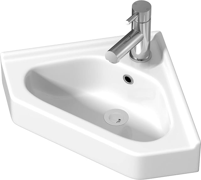 Cloakroom Bathroom Corner Wall Hung Basin Sink Hand Wash 1 Tap Hole White Modern