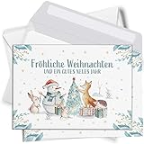 15 Weihnachtskarten im Set mit Umschlag Grußkarten Weihnachten Postkarten Format Weihnachtspostkarte Waldtiere Aquarell