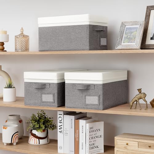 Image of GRANNY SAYS Storage Bins with Lids, Collapsibe Clothes Organizers and Storage, Storage Baskets for Shelves, Decorative Storage Boxes with Lids, 3-Pack, Gray&Ivory