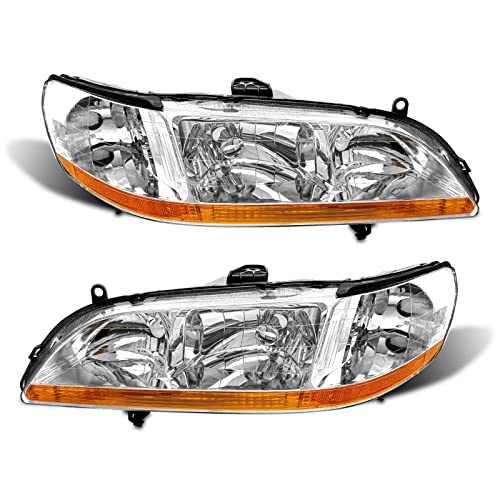 ADCARLIGHTS for 1998 1999 2000 2001 2002 Accord Headlight Assembly compatible with 98 99 00 01 02 Honda Accord 2/4Dr Clear Lens Chrome Housing Amber Reflector Headlamp Replacement PairW/O Bulbs