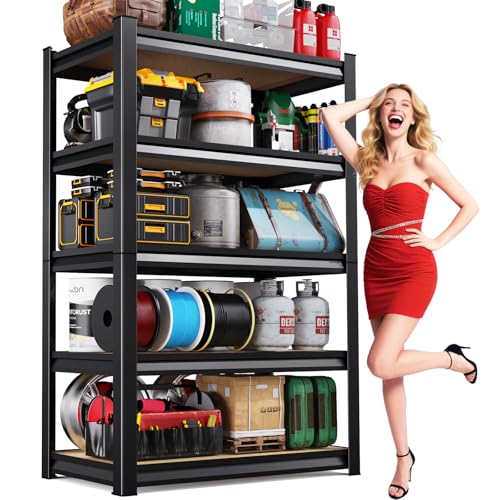 72''H Garage Shelving Heavy Duty 5-Tier Adjustable Storage Shelves Unit,2020 LBS Metal Wood Utility...