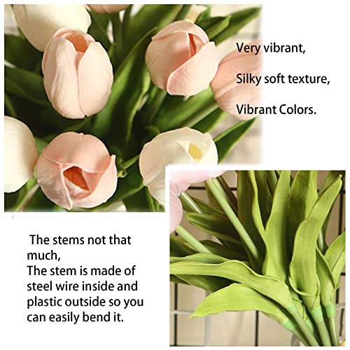 hanlongyu Tulips Artificial Flowers for Table Decor, Fake Artificial Bouquets, Realistic Tulips Flowers Decor for Wedding Party Office Kitchen Home Decor, 10 White & 10 Light Pink image 7