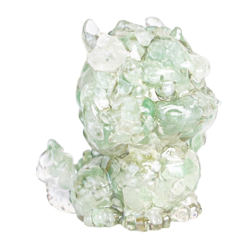 HUFFA Natural Crystal Resin Tabletop Decoration with Auspicious Animal Figurines(Greenaventurine)