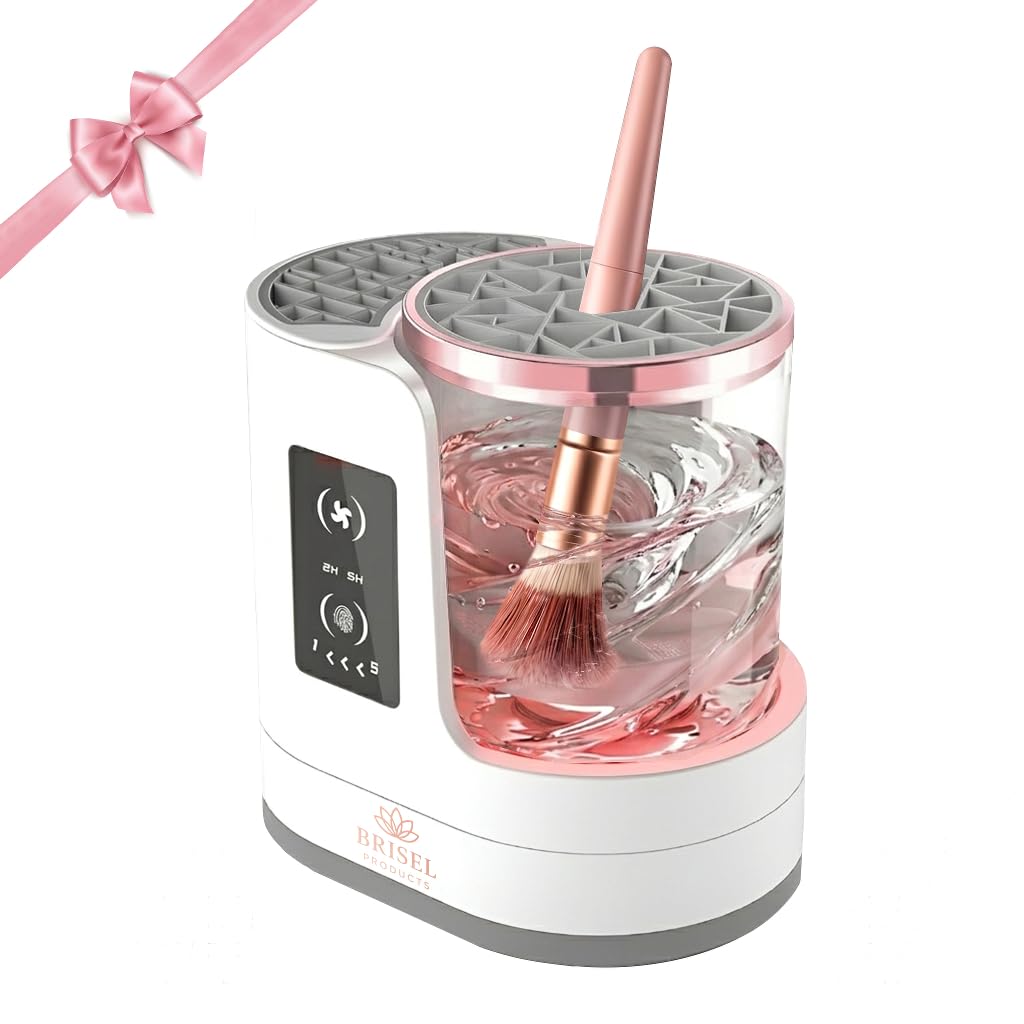 BRISEL 3-in-1 Makeup Brush Cleaner Machine & Dryer – Electric Automatic Washer, Deep Clean & Dry in Minutes, USB Powered with LED, Fits All Brush Sizes (White & Rose Gold)