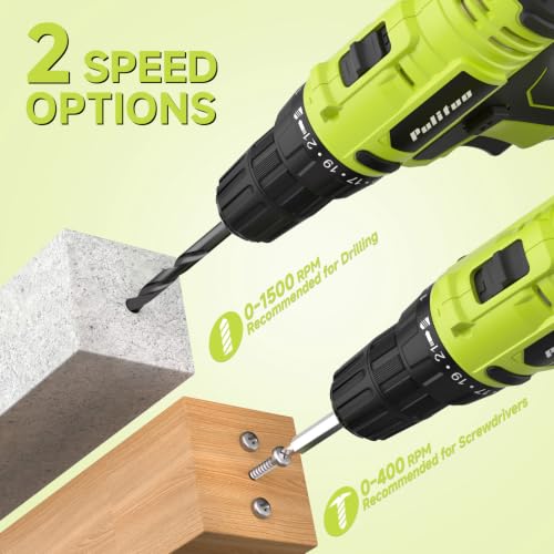 Image of PULITUO 20V Cordless Drill Set, 2 Batteries Electric Screwdriver, 30Nm Power Drill Driver, 21+1 Torque, 2 Speed, 3 /8 inchKeyless Chuck, power Drill with LED Light, Drill Driver Kit for Home (Green)