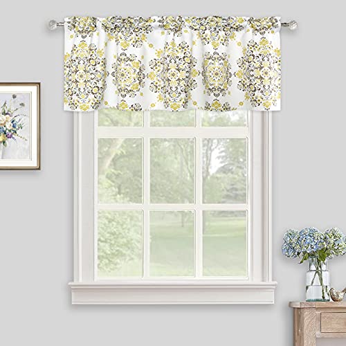 Inselnwald Floral Medallion Pattern Valance Curtains Thermal Insulated Energy Saving Window Valance For Living Room Kitchen Rod Pocket Valance 52 By 18 Inch Yellow #TOP1