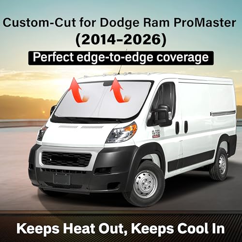 Image of EcoNour Windshield Sun Shade Compatible for Dodge Ram ProMaster 2014-2026 | Van Front Window Sun Visor Protector | Foldable 4-Layer Sunshade | Blocks UV Rays & Keeps Cabin Cooler