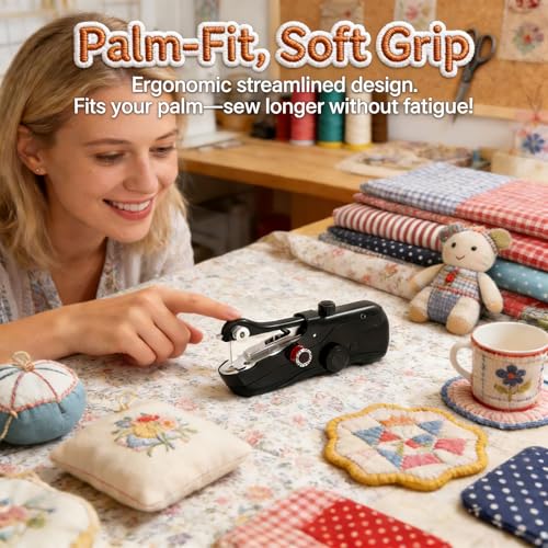 Image of Portable Mini Sewing Machine for Beginners,Hand Held Sewing Machine,Electronic Small Sewing Machine for Quick Stitching with Sewing Kit and Storage Case.(Black)
