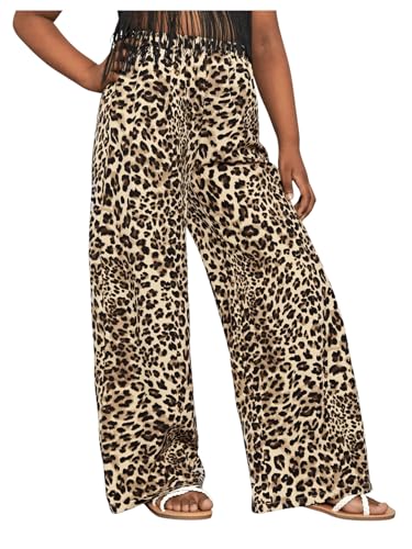 Floerns Girl's Elastic Waist Leopard Print Track Pants Straight Leg Street Pants