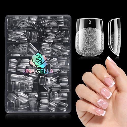 UNA GELLA Extra Short Square Nail Tips 240 Pcs Pre-Etched Soft Full Gel Nail Tips Square Press on Nails Clear Acrylic Fake Nails for Extension DIY Salon at Home 12 Sizes Included