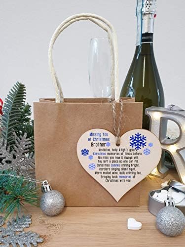 The Plum Penguin Handmade Wooden Christmas Hanging Heart Plaque Gift Missing you at Xmas Brother sentimental rememberance present tree decoration snowflake lost loved ones