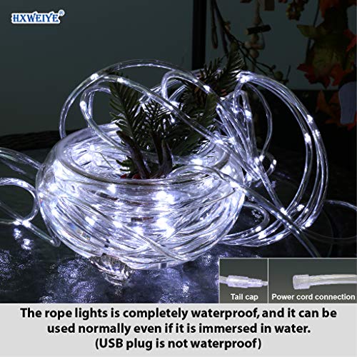 HXWEIYE Upgrade Rope Lights for Bedroom, White 120LED String Light Outdoor with 16 Clips on Wall, Timer & 8 Modes, 40Ft USB Powered Fairy Lights Waterproof for Garden, Pool, Camping, Christmas Decor