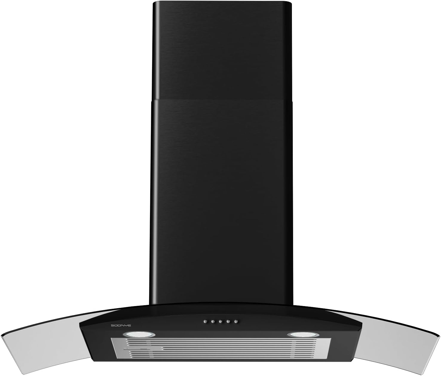 30 Inch Black Range Hood Wall Mounted Curved Glass Range Hoods with 450 CFM, Stainless Steel kitchen Ductless/Ducted Convertible with 3 Speed Controls, Permanent Baffle Filters and 2 LED Lights