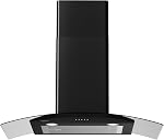30 Inch Black Range Hood Wall Mounted Curved Glass Range Hoods with 450 CFM, Stainless Steel kitchen Ductless/Ducted Convertible with 3 Speed Controls, Permanent Baffle Filters and 2 LED Lights